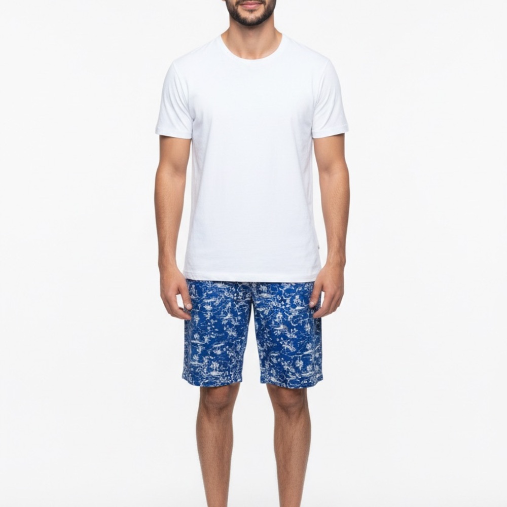 Koto Hawaiian Print Cotton Beach Summer Blue Men's 32 Athleisure 4 Pocket Shorts